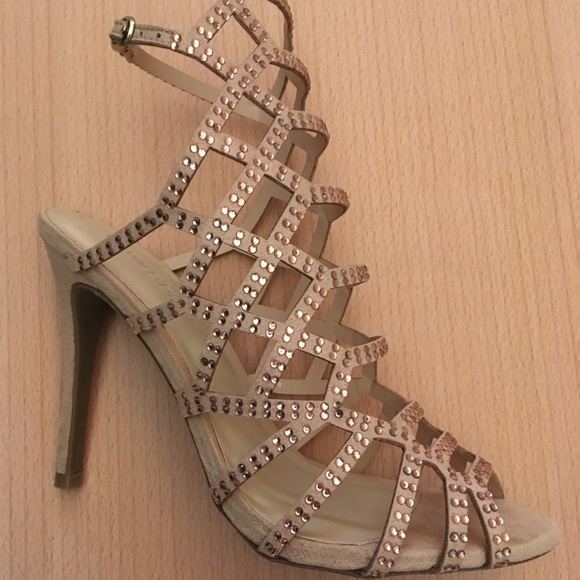 ModCloth Nude Suede Rhinestone Heels - Picture 1 of 8